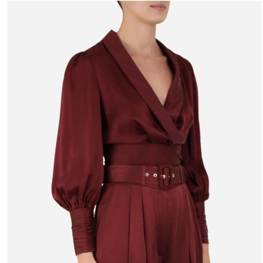 Zimmermann Wonderland Silk Wrap Blouse - Burgundy Silk - Size 3